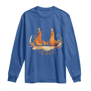 Peaceful Monks Walk with Aloka the Dog Long Sleeve Shirt Zen Art Buddhism Harmony TS02 Royal Blue Print Your Wear