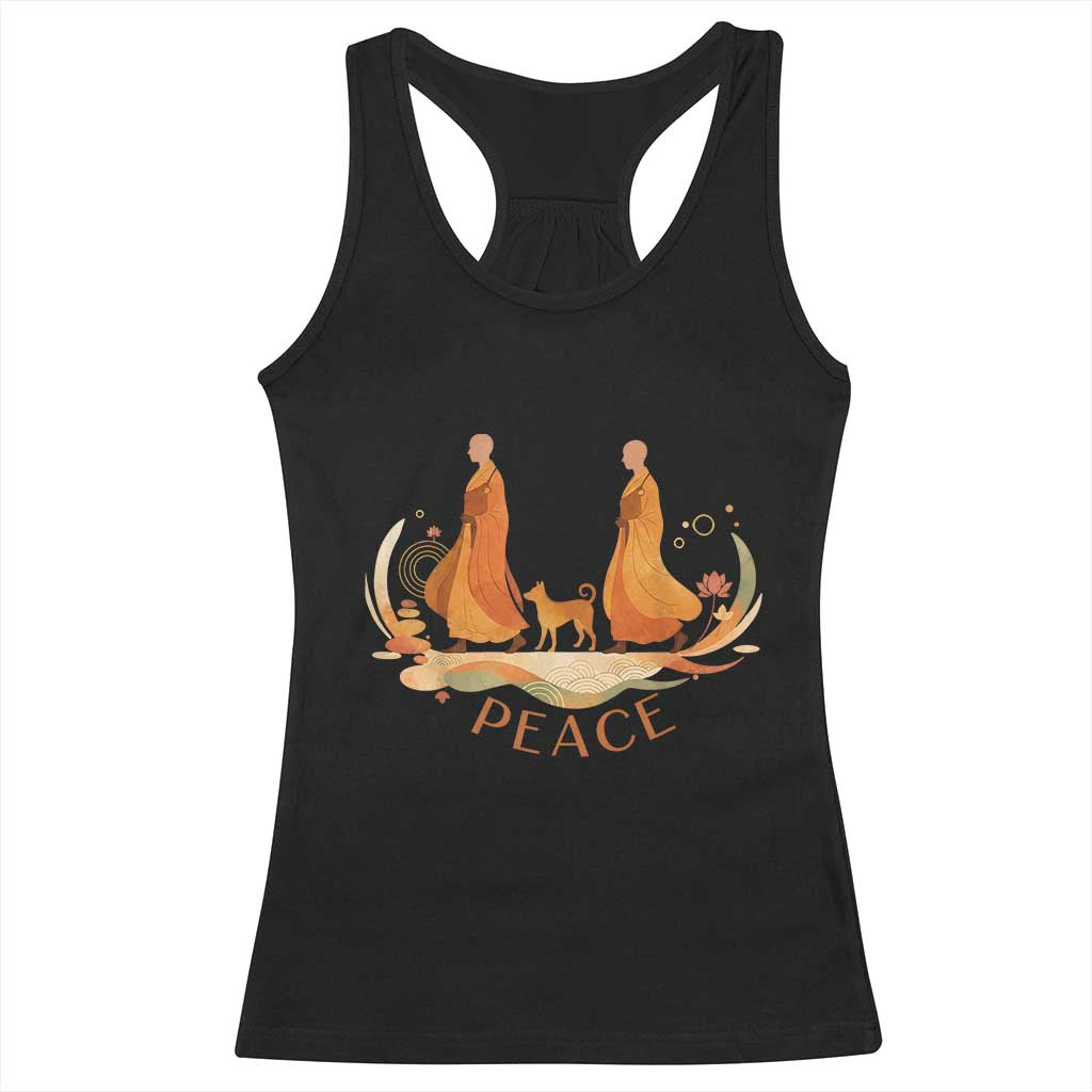 Peaceful Monks Walk with Aloka the Dog Racerback Tank Top Zen Art Buddhism Harmony TS02 Black Print Your Wear
