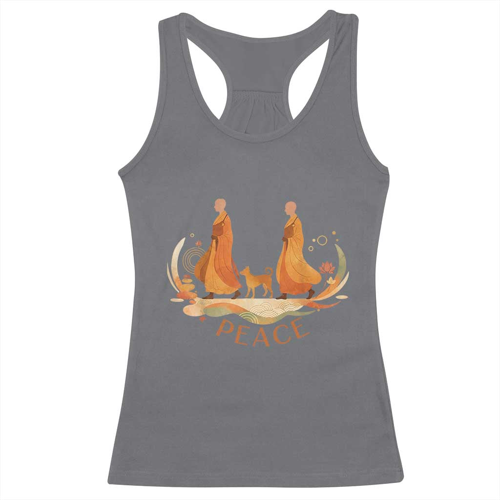 Peaceful Monks Walk with Aloka the Dog Racerback Tank Top Zen Art Buddhism Harmony TS02 Charcoal Print Your Wear
