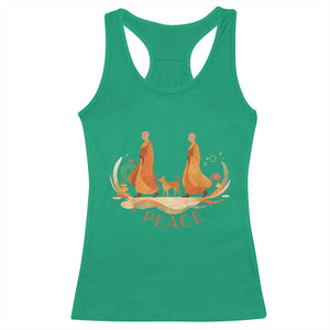 Peaceful Monks Walk with Aloka the Dog Racerback Tank Top Zen Art Buddhism Harmony TS02 Irish Green Print Your Wear