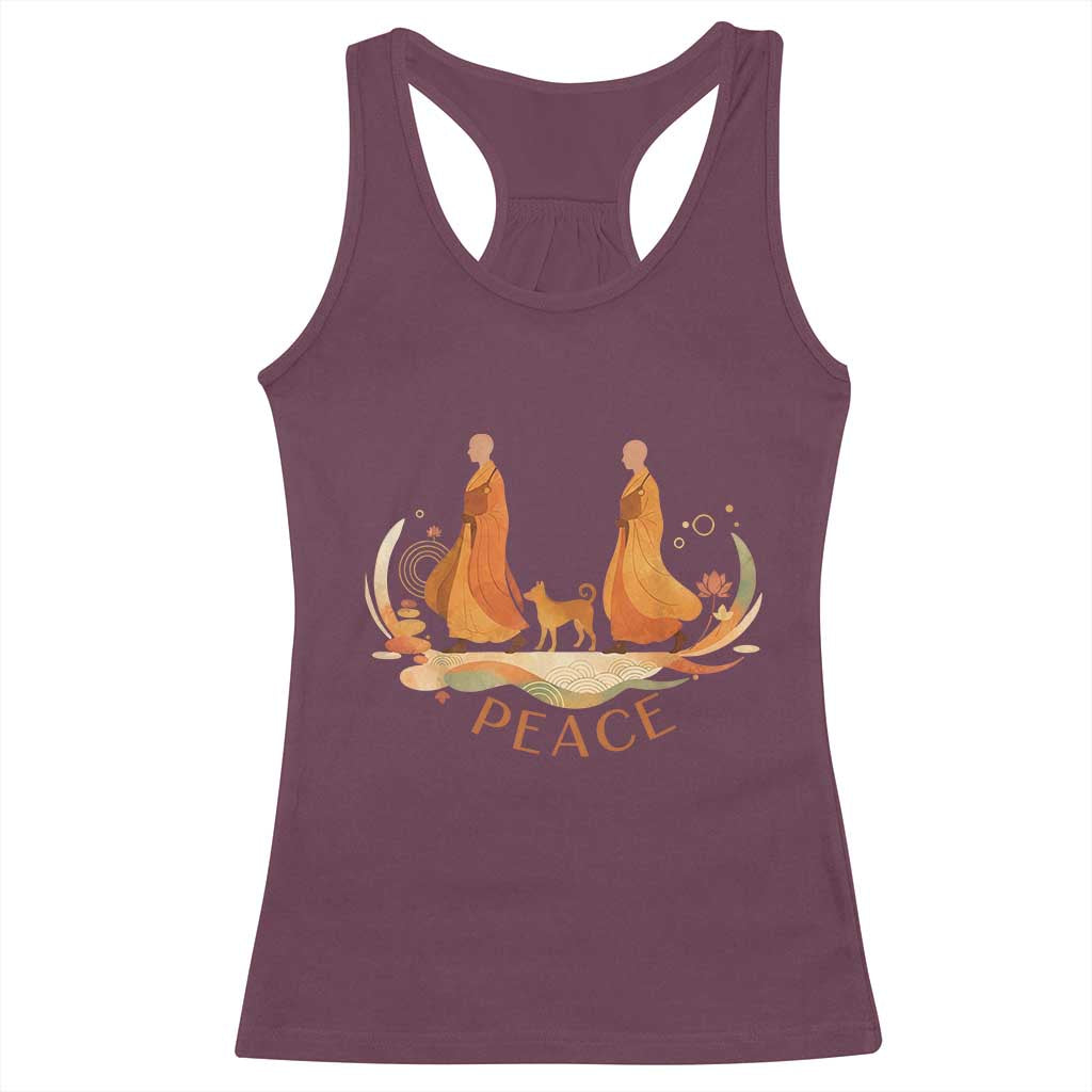 Peaceful Monks Walk with Aloka the Dog Racerback Tank Top Zen Art Buddhism Harmony TS02 Maroon Print Your Wear