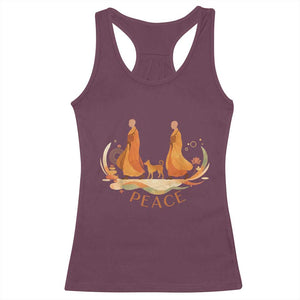 Peaceful Monks Walk with Aloka the Dog Racerback Tank Top Zen Art Buddhism Harmony TS02 Maroon Print Your Wear