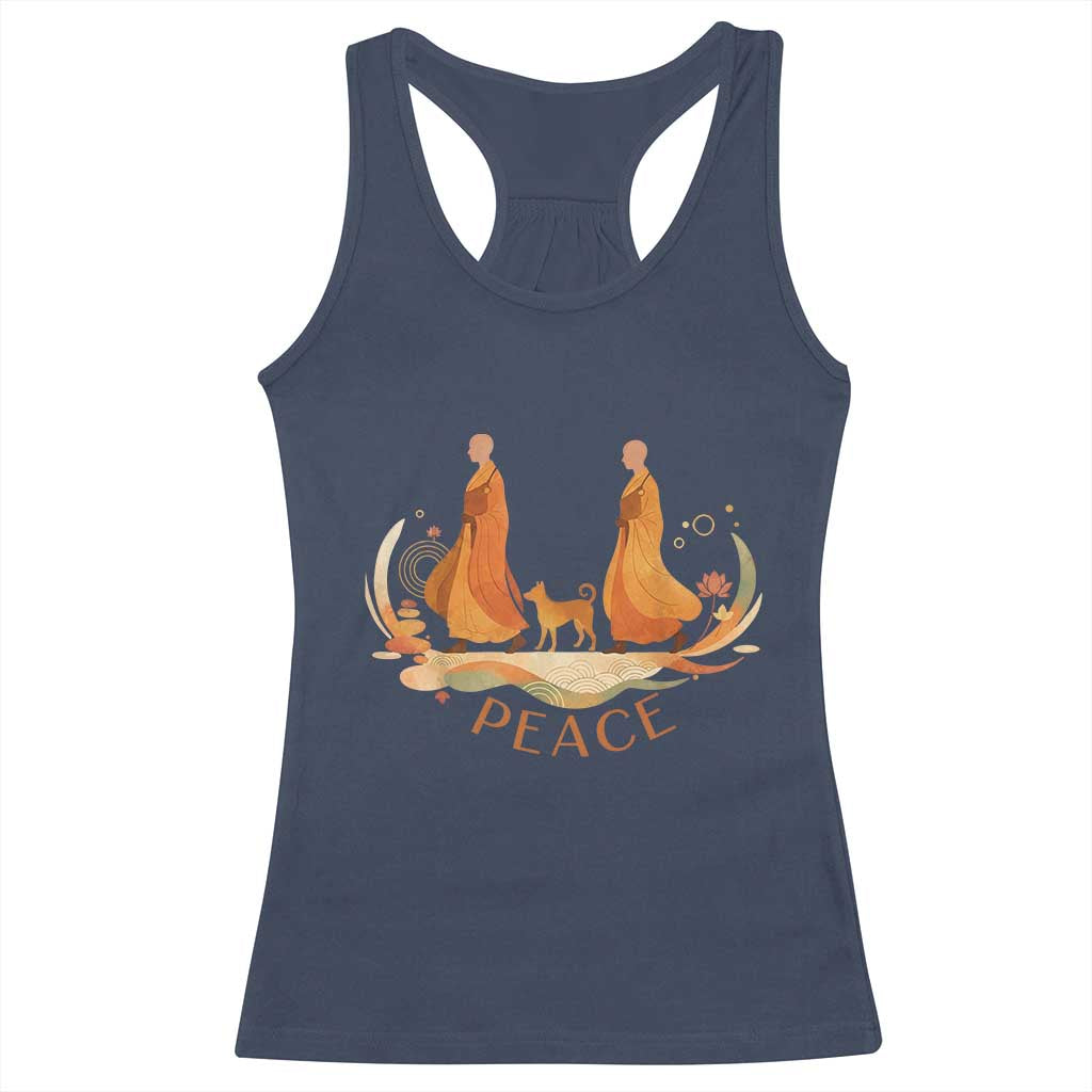 Peaceful Monks Walk with Aloka the Dog Racerback Tank Top Zen Art Buddhism Harmony TS02 Navy Print Your Wear