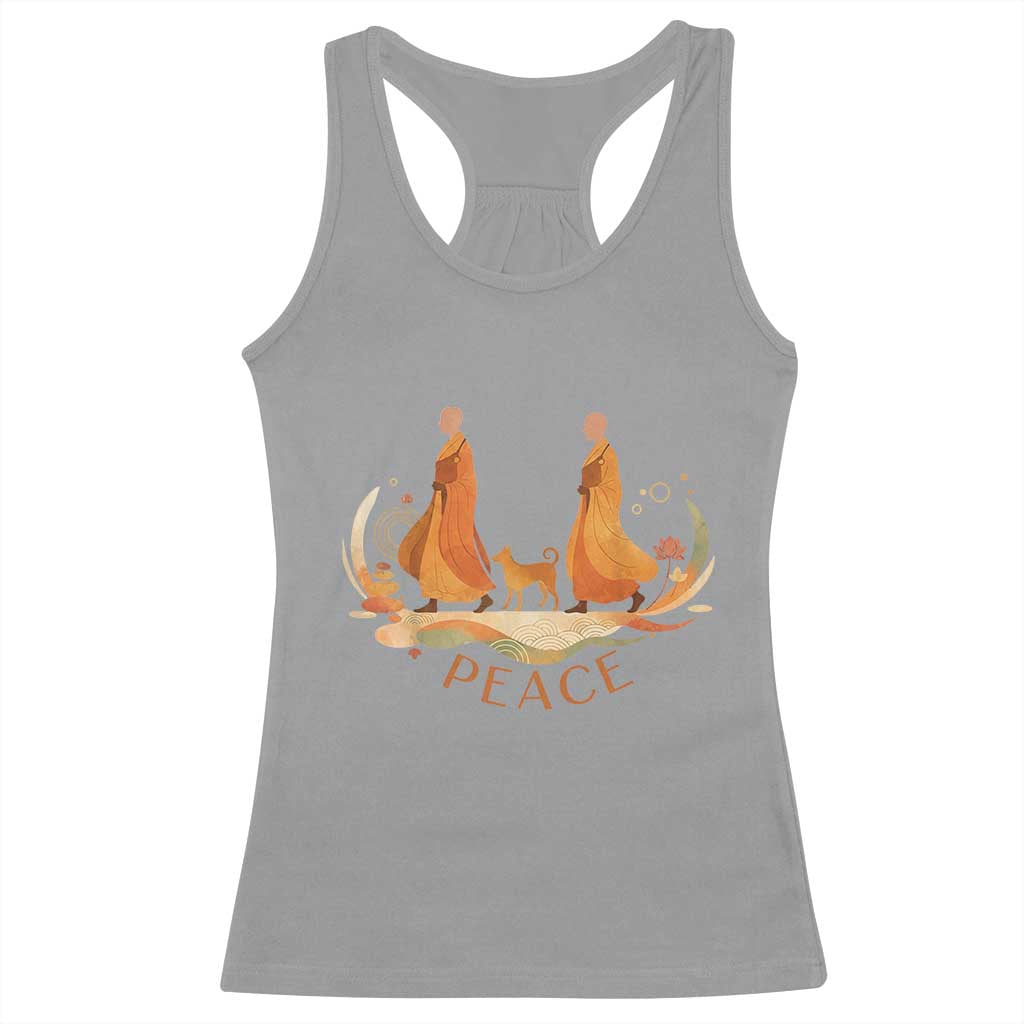 Peaceful Monks Walk with Aloka the Dog Racerback Tank Top Zen Art Buddhism Harmony TS02 Sport Gray Print Your Wear