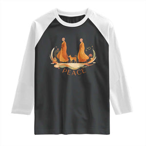 Peaceful Monks Walk with Aloka the Dog Raglan Shirt Zen Art Buddhism Harmony TS02 Black White Print Your Wear