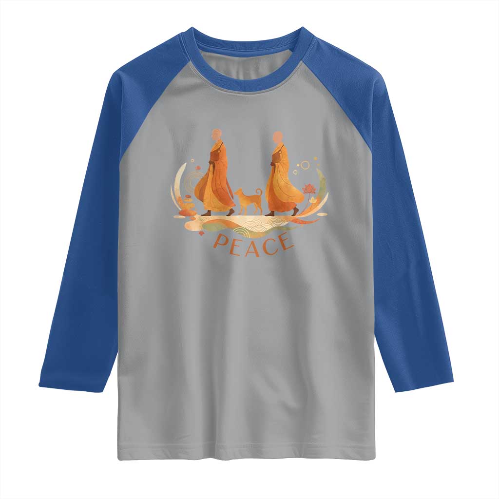 Peaceful Monks Walk with Aloka the Dog Raglan Shirt Zen Art Buddhism Harmony TS02 Sport Gray Royal Print Your Wear