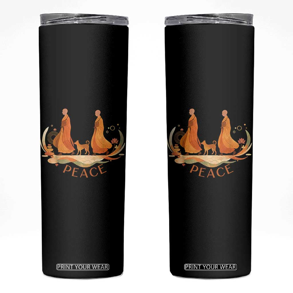 Peaceful Monks Walk with Aloka the Dog Skinny Tumbler Zen Art Buddhism Harmony - Print Your Wear