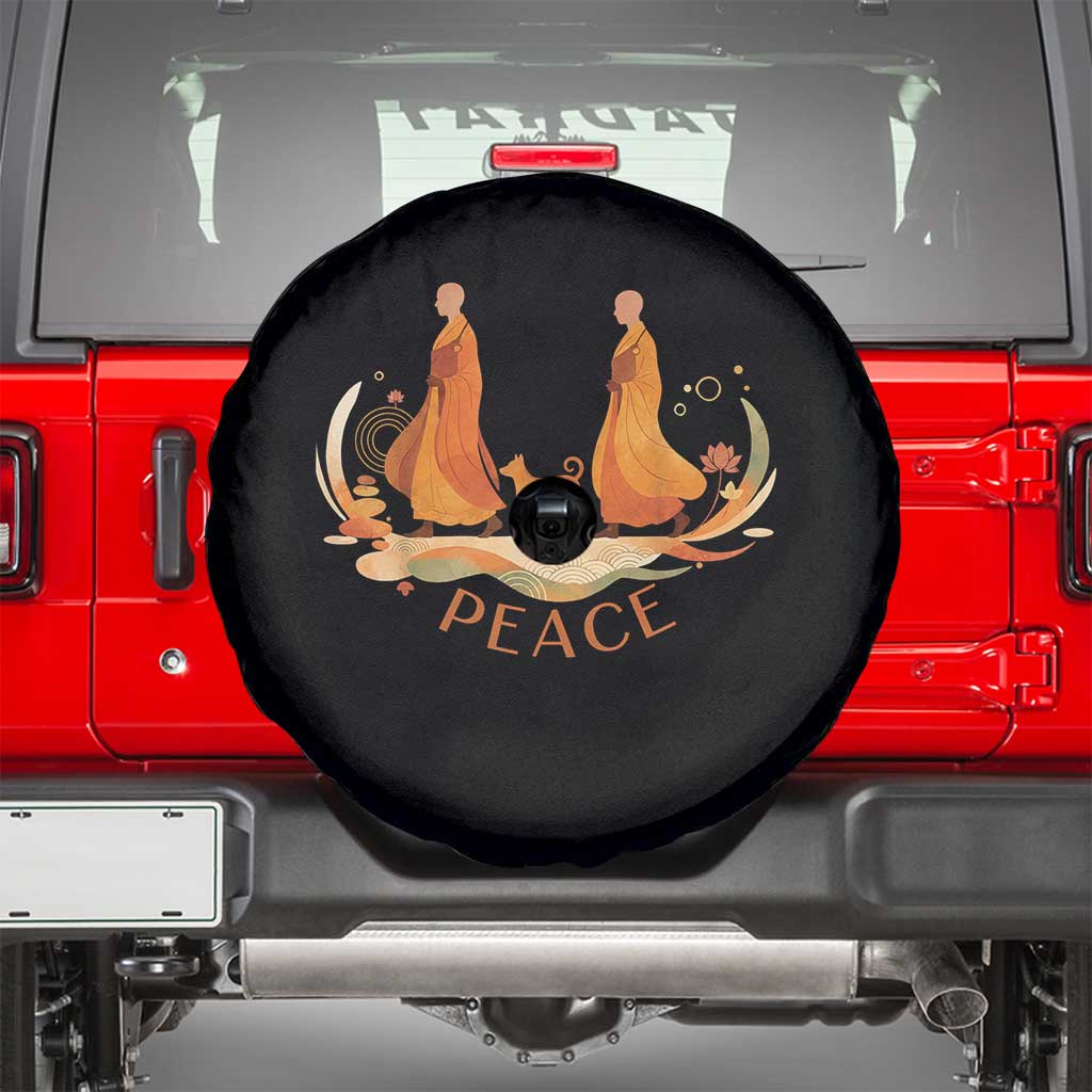 Peaceful Monks Walk with Aloka the Dog Spare Tire Cover Zen Art Buddhism Harmony TS02 Black Print Your Wear