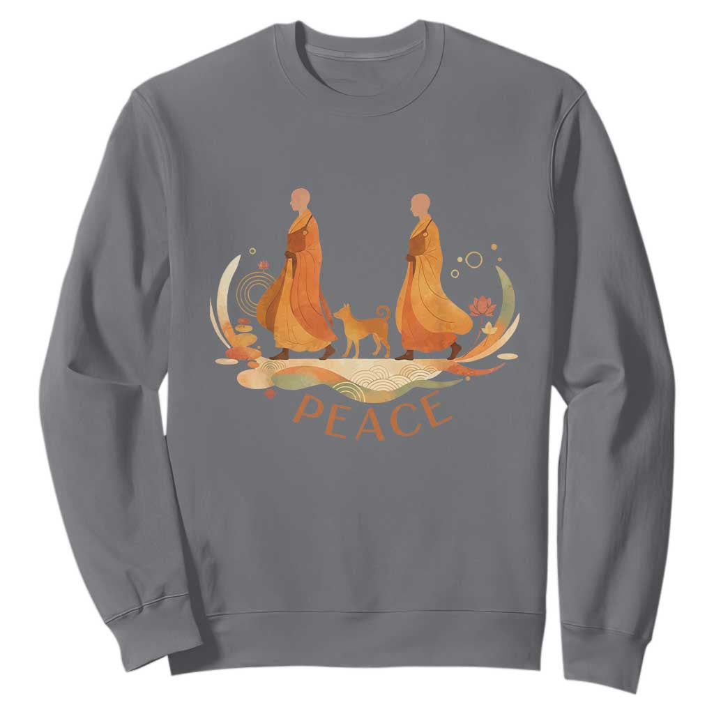 Peaceful Monks Walk with Aloka the Dog Sweatshirt Zen Art Buddhism Harmony TS02 Charcoal Print Your Wear