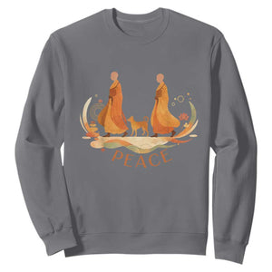 Peaceful Monks Walk with Aloka the Dog Sweatshirt Zen Art Buddhism Harmony TS02 Charcoal Print Your Wear