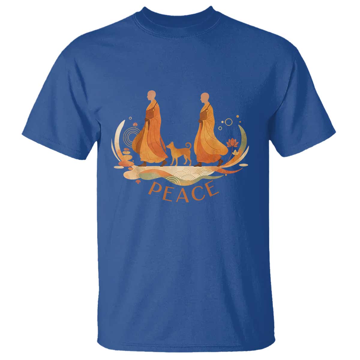 Peaceful Monks Walk with Aloka the Dog T Shirt Zen Art Buddhism Harmony TS02 Royal Blue Print Your Wear
