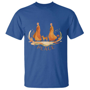 Peaceful Monks Walk with Aloka the Dog T Shirt Zen Art Buddhism Harmony TS02 Royal Blue Print Your Wear