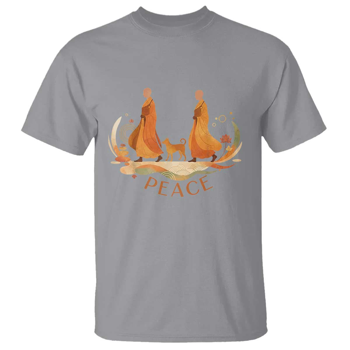 Peaceful Monks Walk with Aloka the Dog T Shirt Zen Art Buddhism Harmony TS02 Sport Gray Print Your Wear