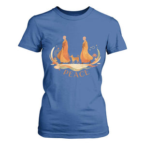 Peaceful Monks Walk with Aloka the Dog T Shirt For Women Zen Art Buddhism Harmony TS02 Royal Blue Print Your Wear