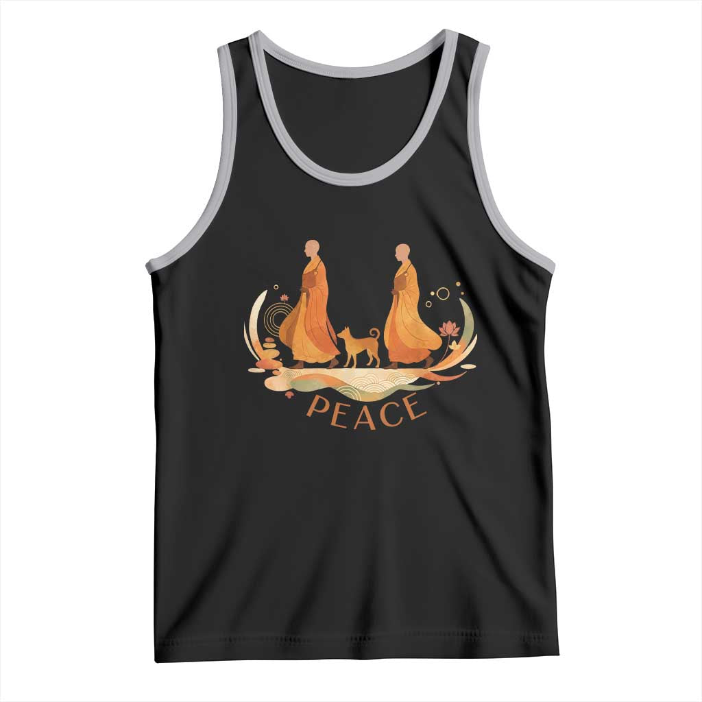Peaceful Monks Walk with Aloka the Dog Tank Top Zen Art Buddhism Harmony TS02 Black Athletic Heather Print Your Wear
