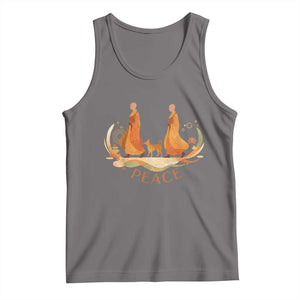 Peaceful Monks Walk with Aloka the Dog Tank Top Zen Art Buddhism Harmony TS02 Deep Heather Print Your Wear