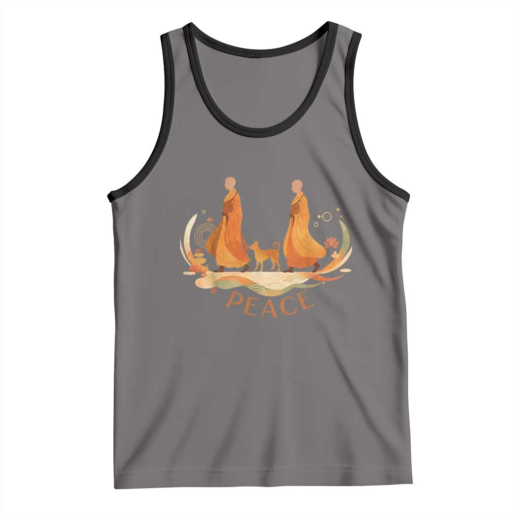 Peaceful Monks Walk with Aloka the Dog Tank Top Zen Art Buddhism Harmony TS02 Deep Heather Black Print Your Wear