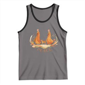 Peaceful Monks Walk with Aloka the Dog Tank Top Zen Art Buddhism Harmony TS02 Deep Heather Black Print Your Wear