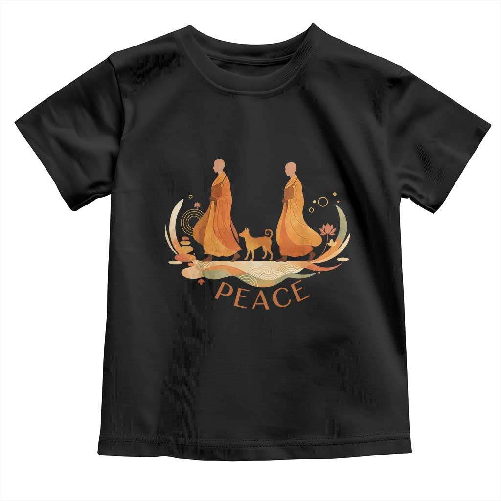Peaceful Monks Walk with Aloka the Dog Toddler T Shirt Zen Art Buddhism Harmony - Print Your Wear