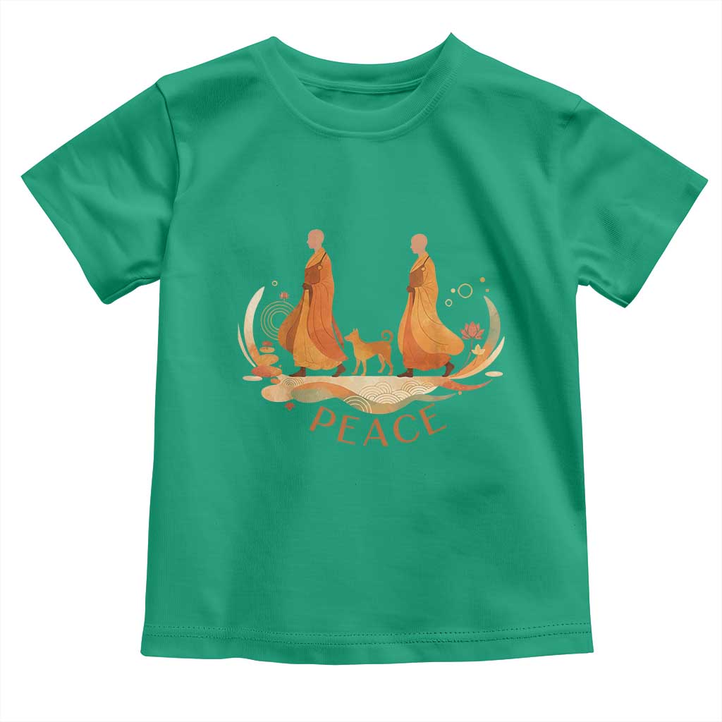 Peaceful Monks Walk with Aloka the Dog Toddler T Shirt Zen Art Buddhism Harmony TS02 Irish Green Print Your Wear