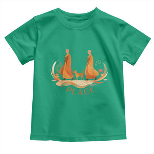 Peaceful Monks Walk with Aloka the Dog Toddler T Shirt Zen Art Buddhism Harmony TS02 Irish Green Print Your Wear