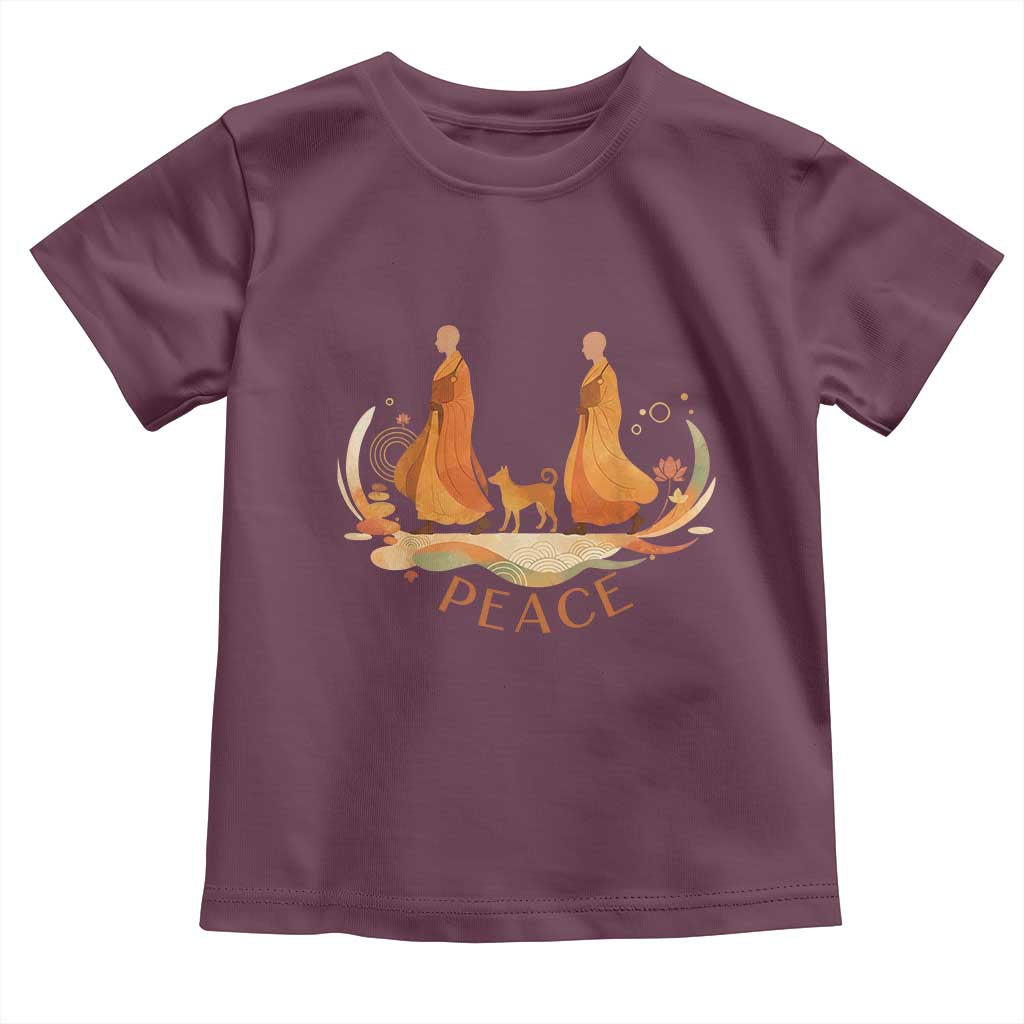 Peaceful Monks Walk with Aloka the Dog Toddler T Shirt Zen Art Buddhism Harmony TS02 Maroon Print Your Wear