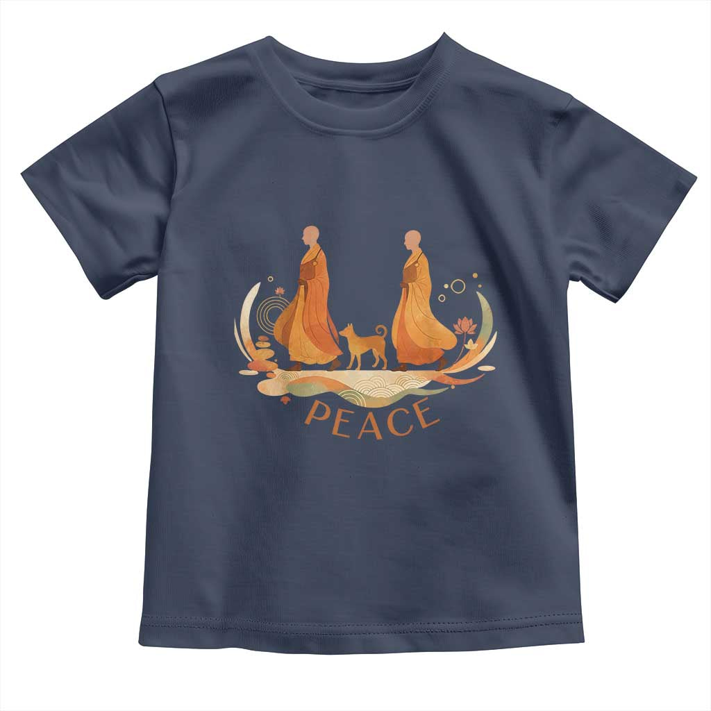 Peaceful Monks Walk with Aloka the Dog Toddler T Shirt Zen Art Buddhism Harmony TS02 Navy Print Your Wear