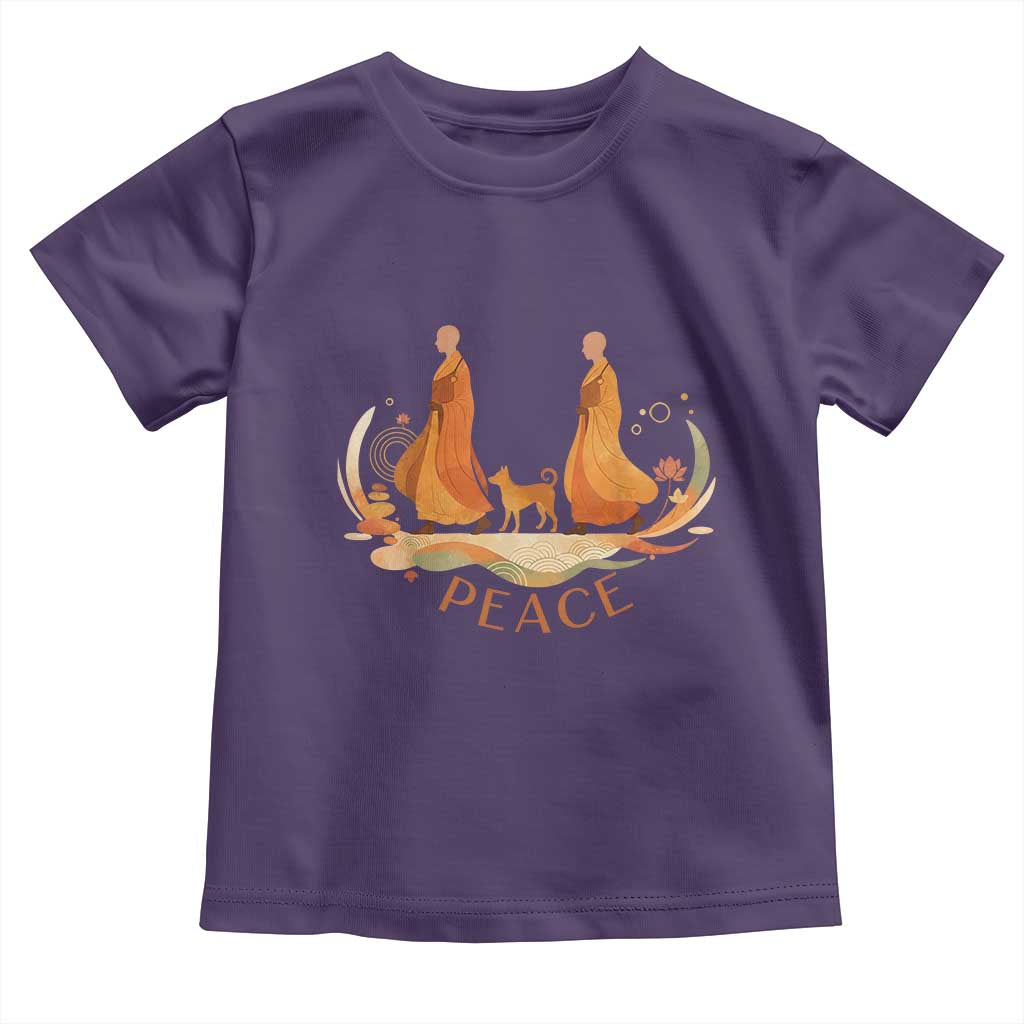 Peaceful Monks Walk with Aloka the Dog Toddler T Shirt Zen Art Buddhism Harmony TS02 Purple Print Your Wear