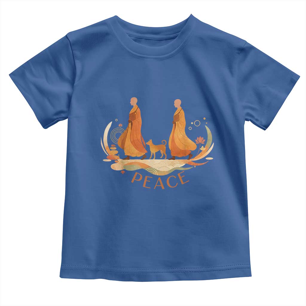 Peaceful Monks Walk with Aloka the Dog Toddler T Shirt Zen Art Buddhism Harmony TS02 Royal Blue Print Your Wear