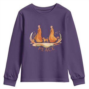 Peaceful Monks Walk with Aloka the Dog Youth Sweatshirt Zen Art Buddhism Harmony TS02 Purple Print Your Wear