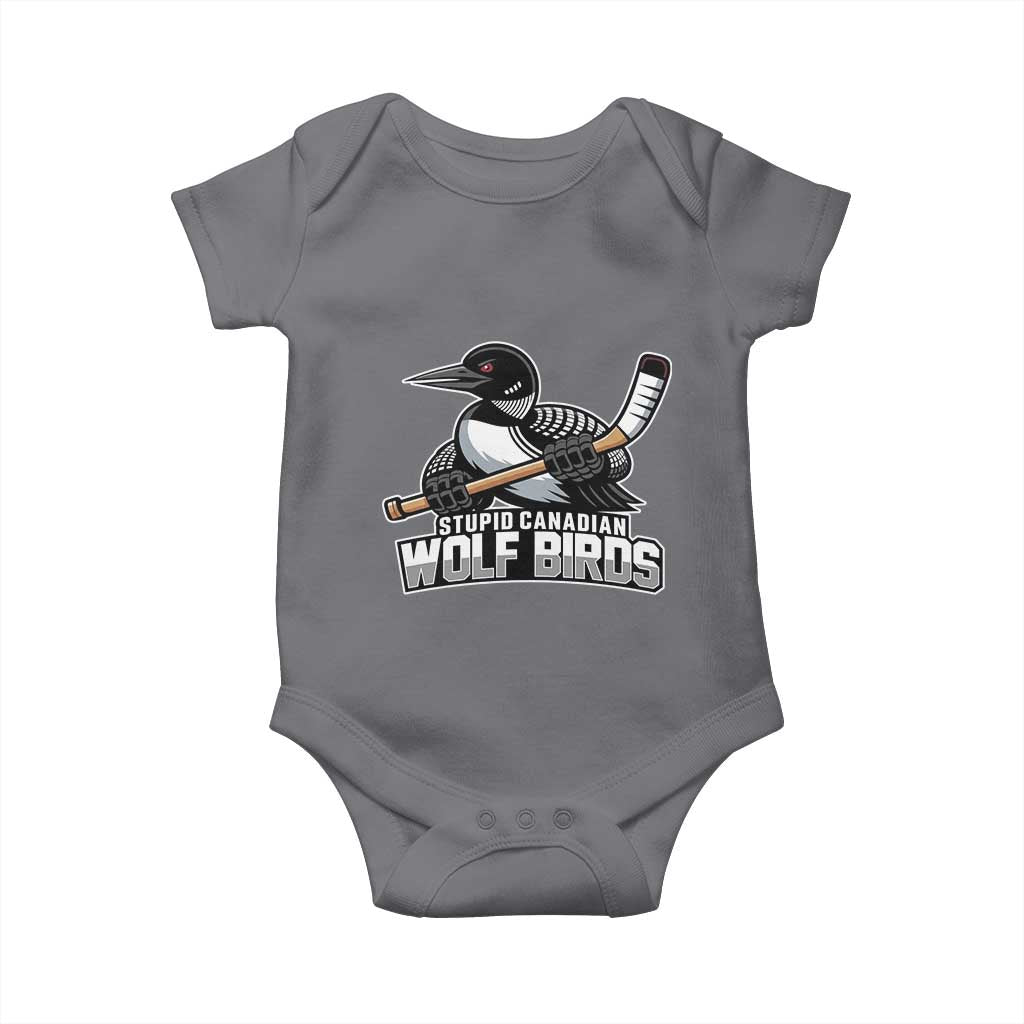 Stupid Canadian Wolf Birds Baby Onesie Funny Common Loon Viral Hockey Romance TS02 Charcoal Print Your Wear