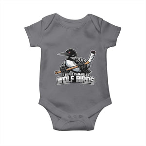 Stupid Canadian Wolf Birds Baby Onesie Funny Common Loon Viral Hockey Romance TS02 Charcoal Print Your Wear
