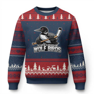 Stupid Canadian Wolf Birds Ugly Christmas Sweater Funny Common Loon Viral Hockey Romance TS02 Navy Red Print Your Wear