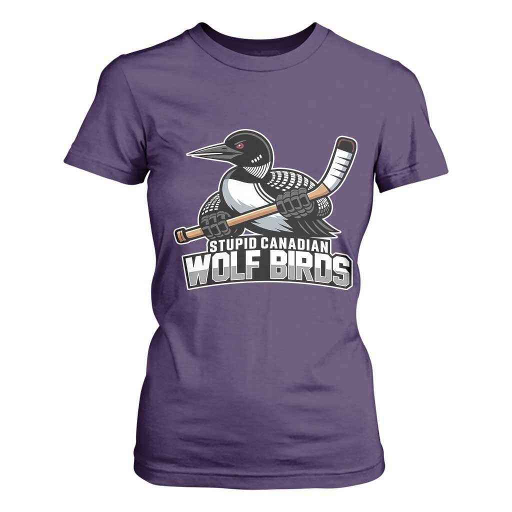 Stupid Canadian Wolf Birds T Shirt For Women Funny Common Loon Viral Hockey Romance TS02 Purple Print Your Wear