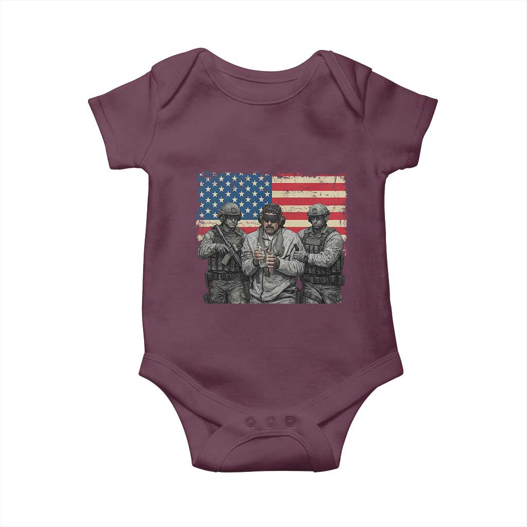 Captured Dictator Maduro Baby Onesie Special Forces Justice Operation American Flag TS02 Maroon Print Your Wear