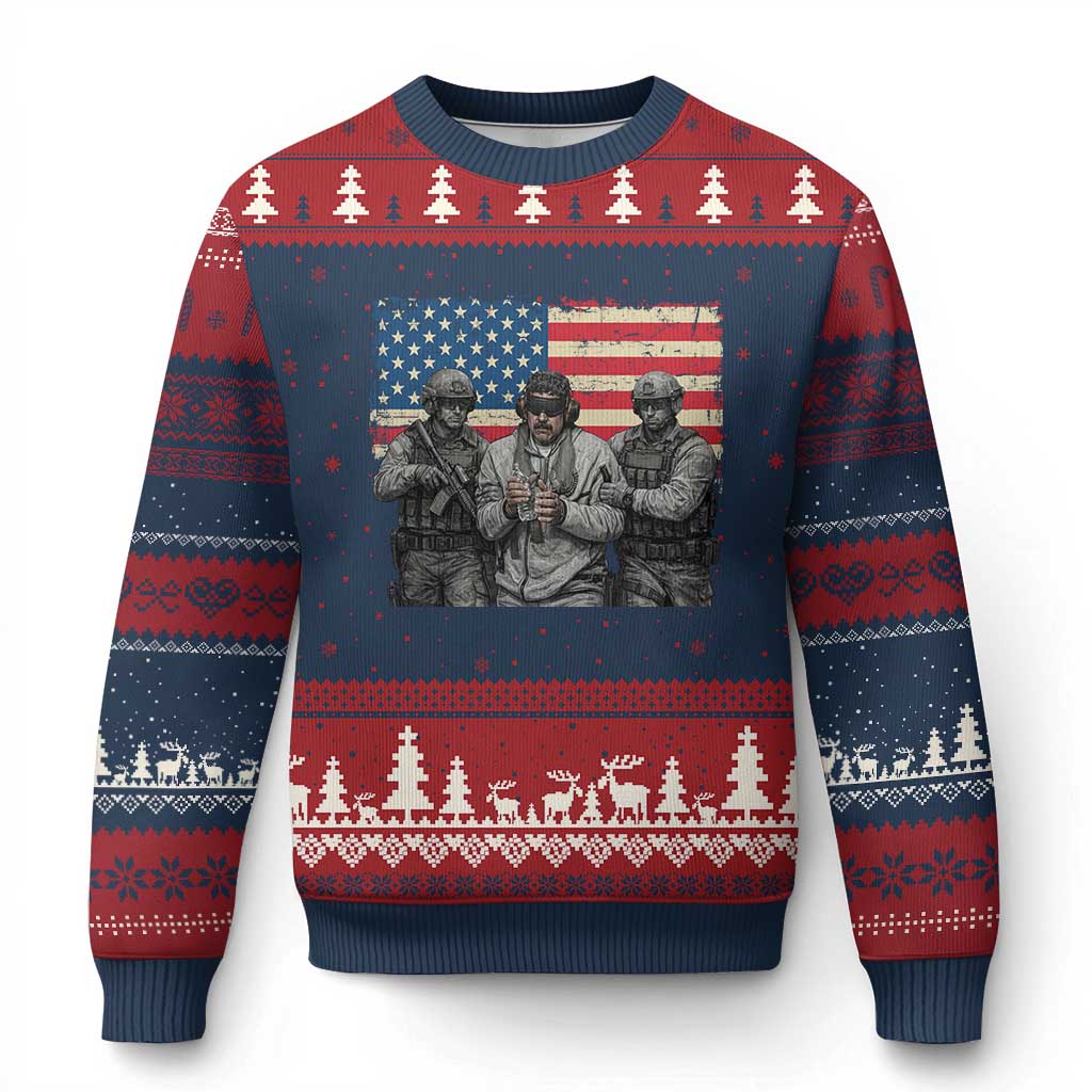 Captured Dictator Maduro Ugly Christmas Sweater Special Forces Justice Operation American Flag TS02 Navy Red Print Your Wear