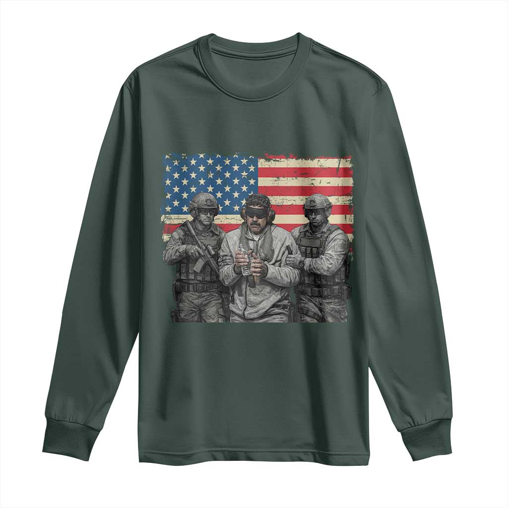 Captured Dictator Maduro Long Sleeve Shirt Special Forces Justice Operation American Flag TS02 Dark Forest Green Print Your Wear
