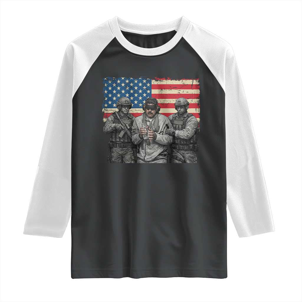 Captured Dictator Maduro Raglan Shirt Special Forces Justice Operation American Flag TS02 Black White Print Your Wear