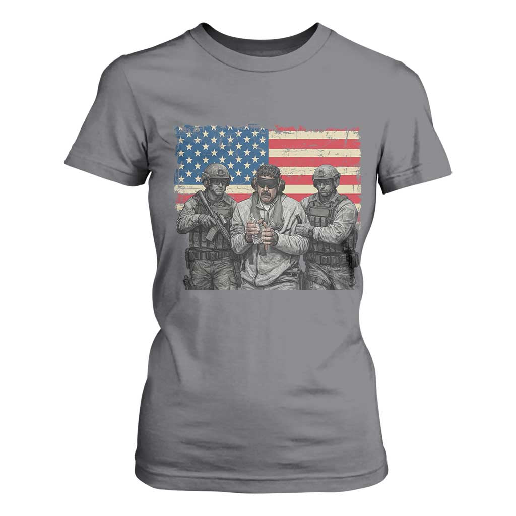 Captured Dictator Maduro T Shirt For Women Special Forces Justice Operation American Flag TS02 Charcoal Print Your Wear