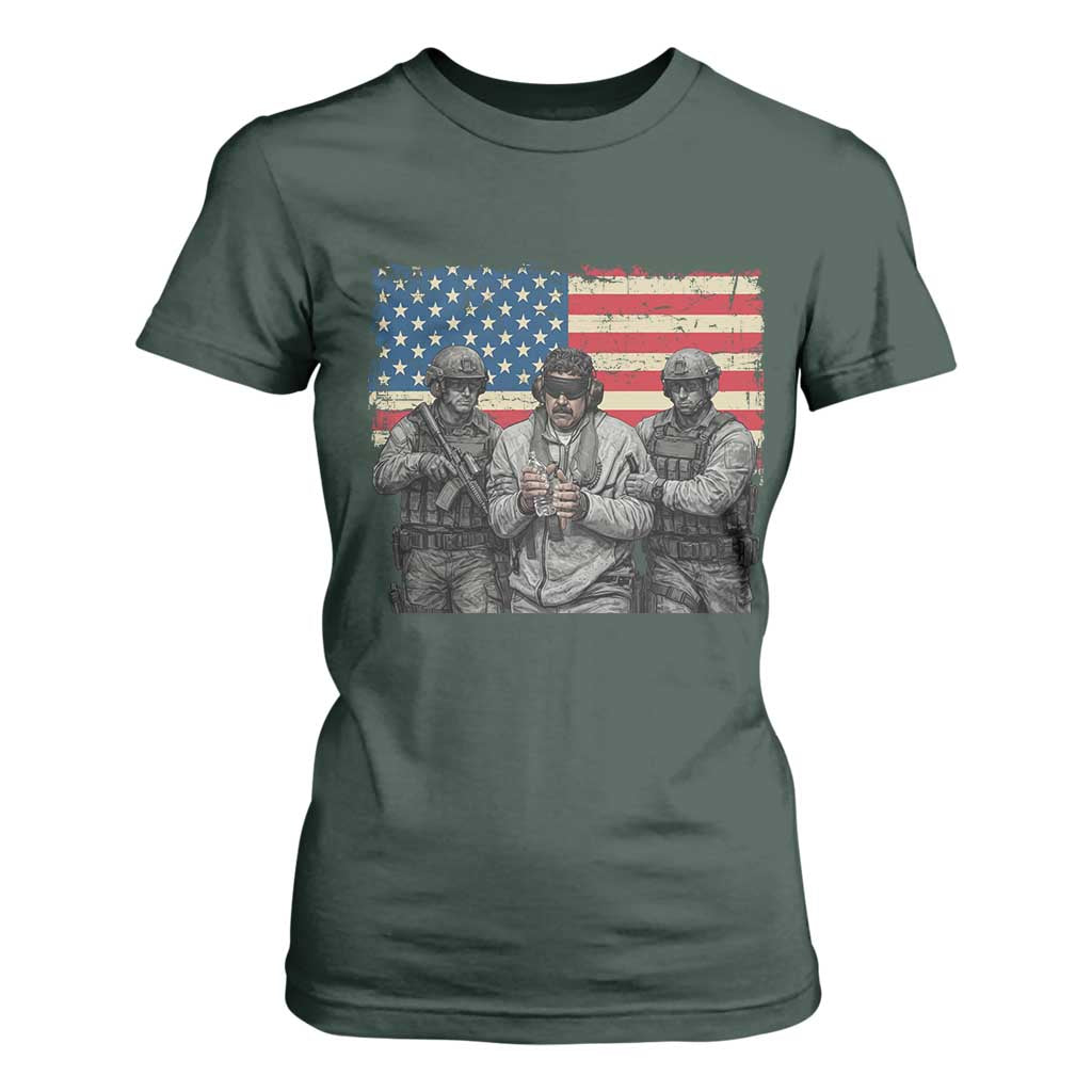 Captured Dictator Maduro T Shirt For Women Special Forces Justice Operation American Flag TS02 Dark Forest Green Print Your Wear