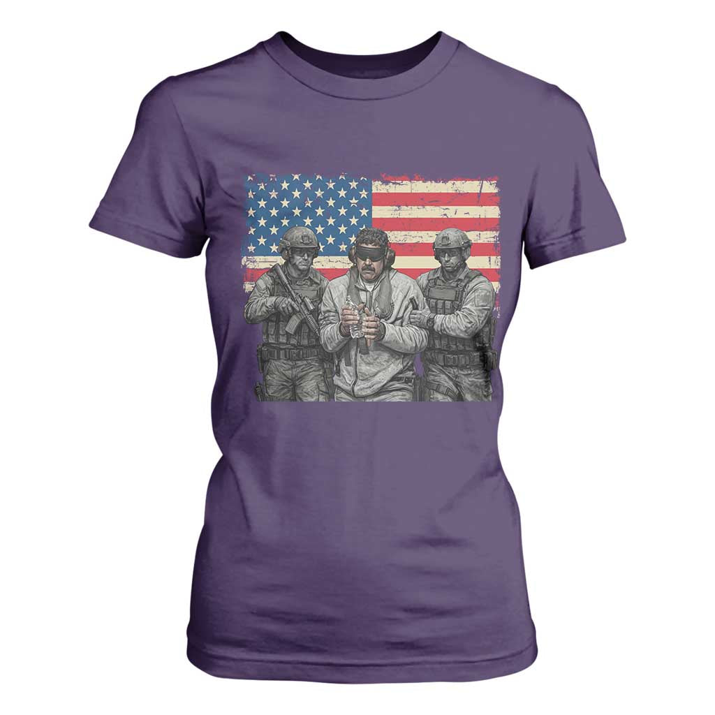 Captured Dictator Maduro T Shirt For Women Special Forces Justice Operation American Flag TS02 Purple Print Your Wear