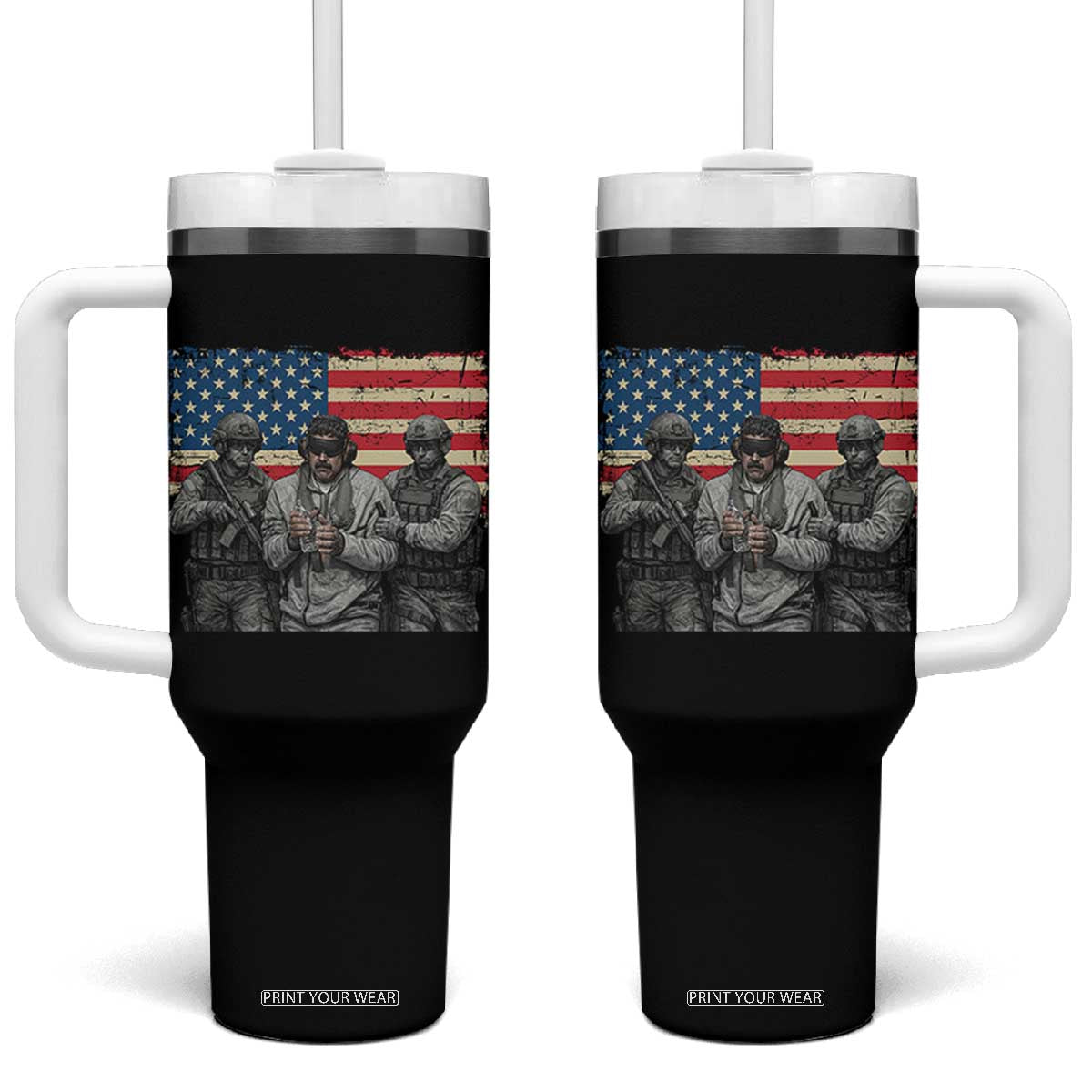 Captured Dictator Maduro Tumbler With Handle Special Forces Justice Operation American Flag - Print Your Wear
