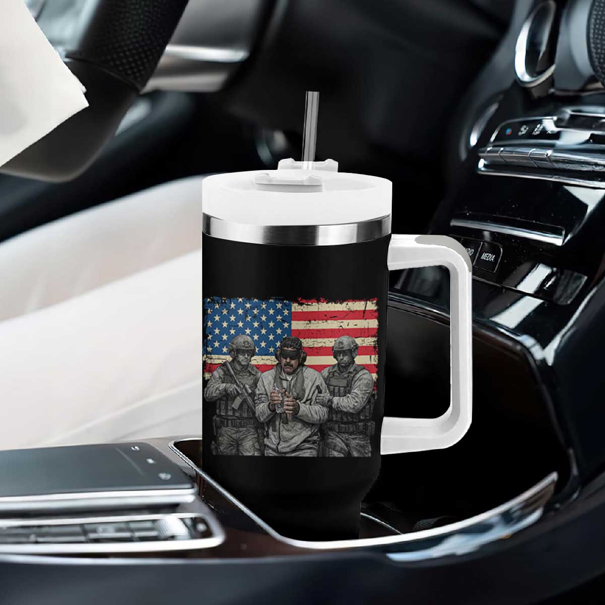 Captured Dictator Maduro Tumbler With Handle Special Forces Justice Operation American Flag TS02 Print Your Wear