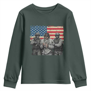 Captured Dictator Maduro Youth Sweatshirt Special Forces Justice Operation American Flag TS02 Dark Forest Green Print Your Wear