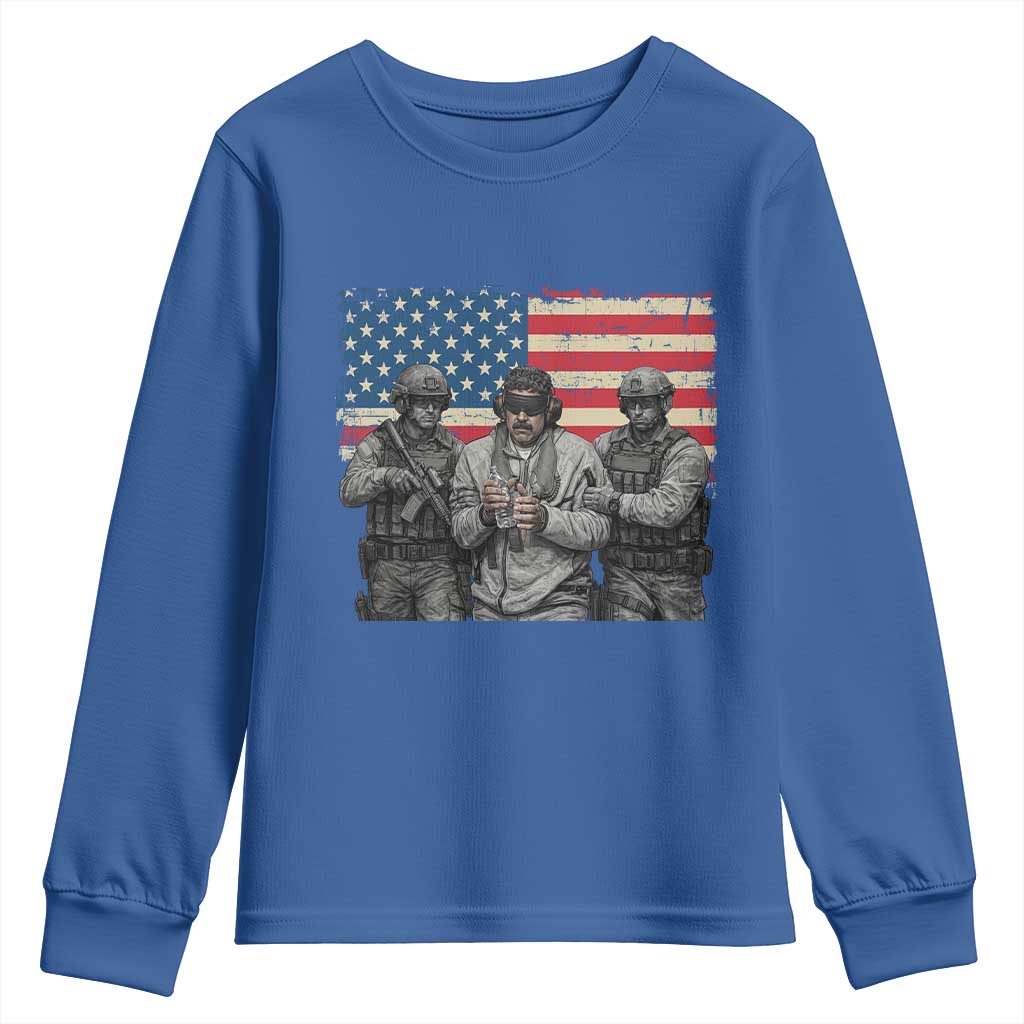 Captured Dictator Maduro Youth Sweatshirt Special Forces Justice Operation American Flag TS02 Royal Blue Print Your Wear