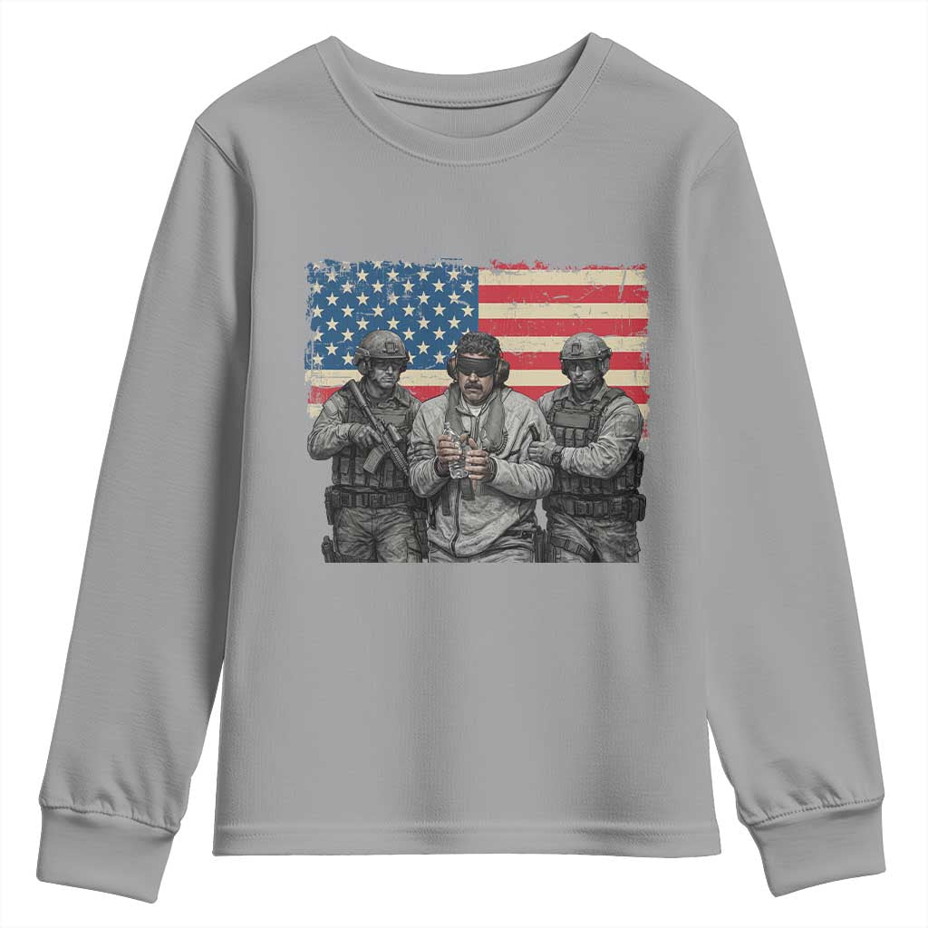 Captured Dictator Maduro Youth Sweatshirt Special Forces Justice Operation American Flag TS02 Sport Gray Print Your Wear