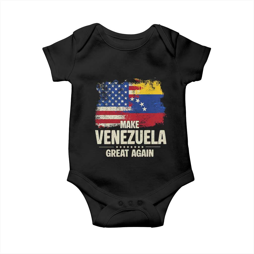 Make Venezuela Great Again Baby Onesie Distressed US and Venezuela Flag Unity TS02 Black Print Your Wear