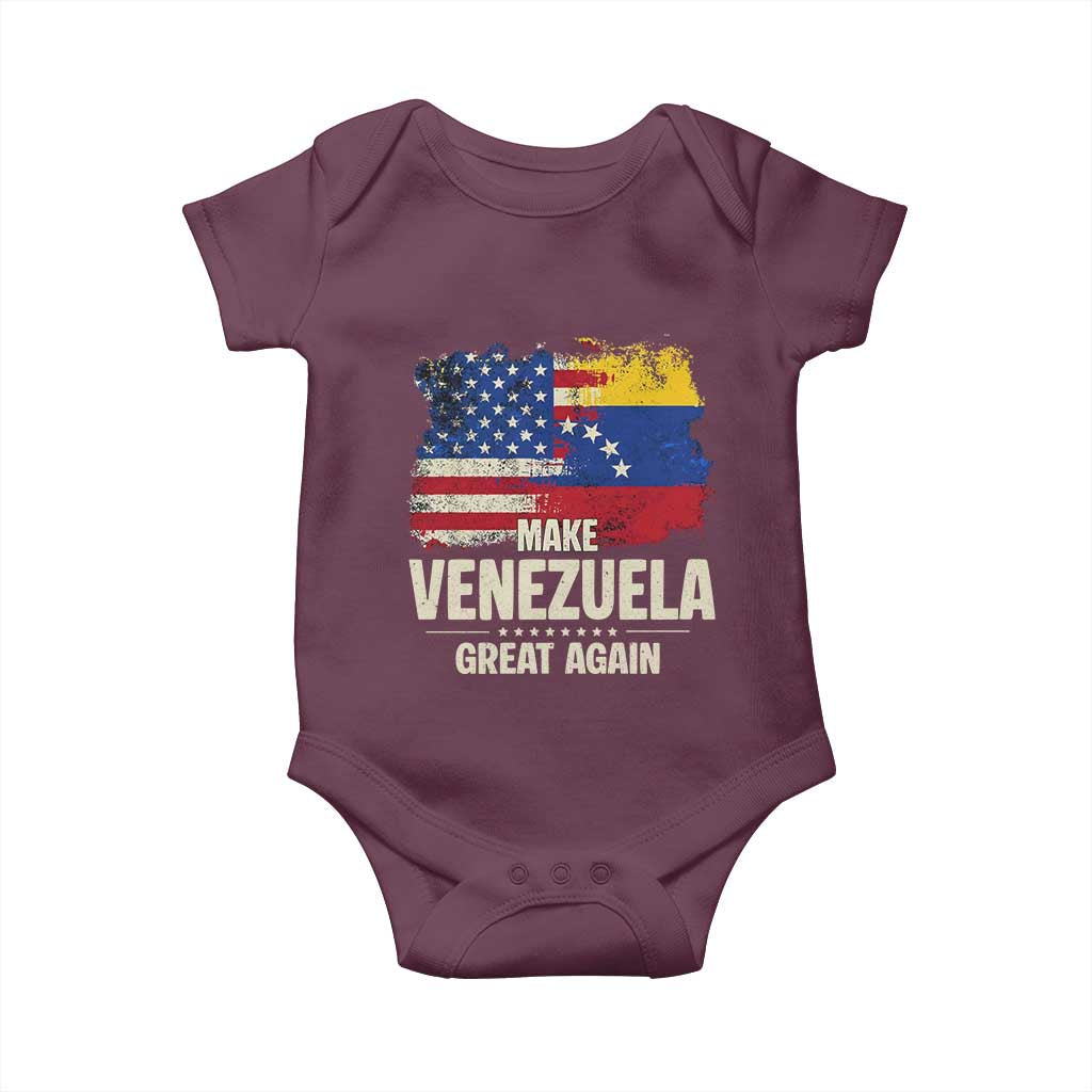 Make Venezuela Great Again Baby Onesie Distressed US and Venezuela Flag Unity TS02 Maroon Print Your Wear