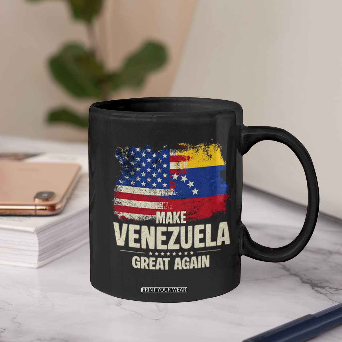 Make Venezuela Great Again Coffee Mug Distressed US and Venezuela Flag Unity TS02 Print Your Wear