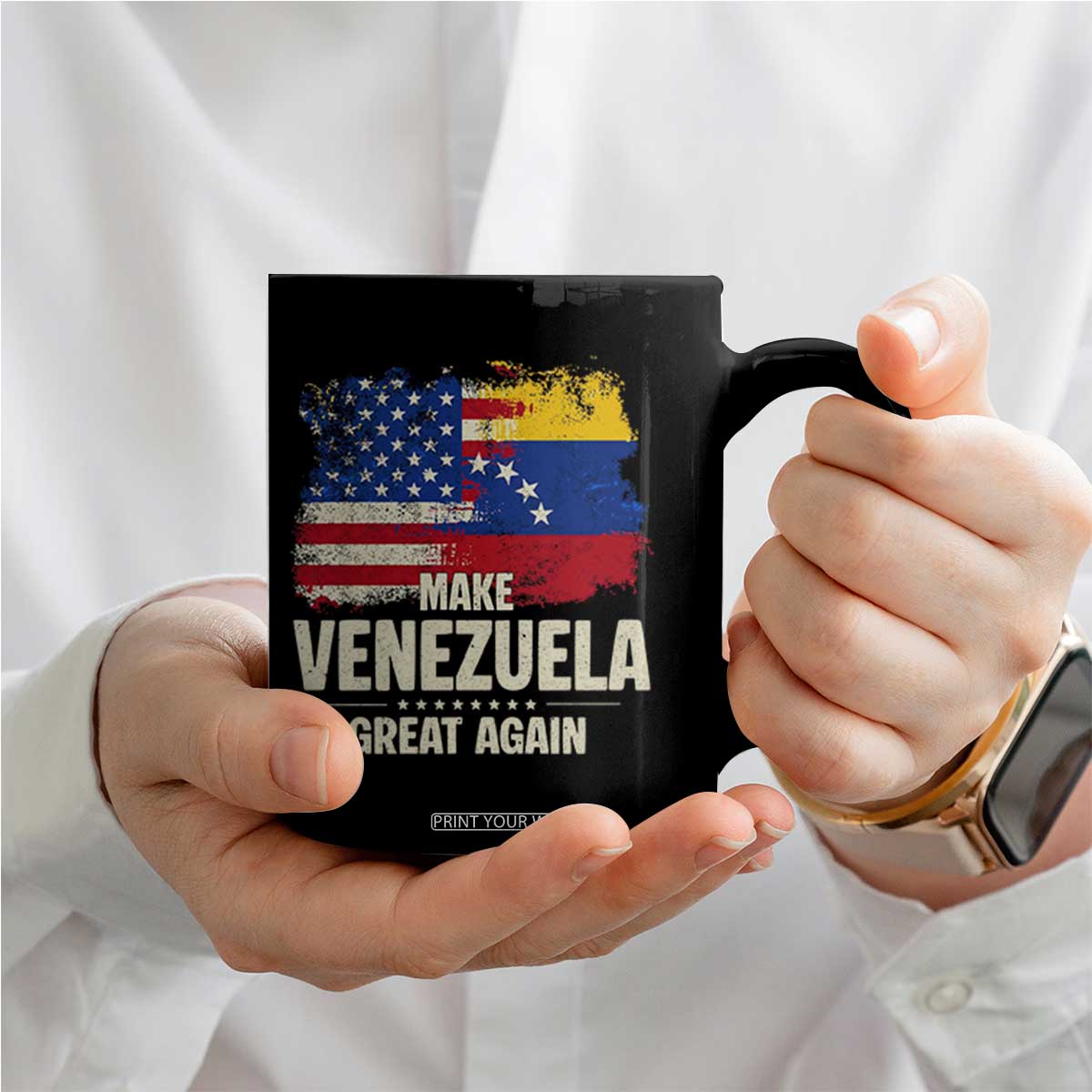 Make Venezuela Great Again Coffee Mug Distressed US and Venezuela Flag Unity TS02 Print Your Wear